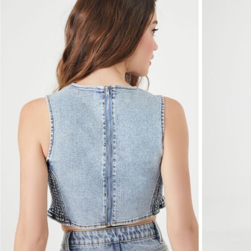 Denim Sleeveless Crop Top - Picture 2 of 4
